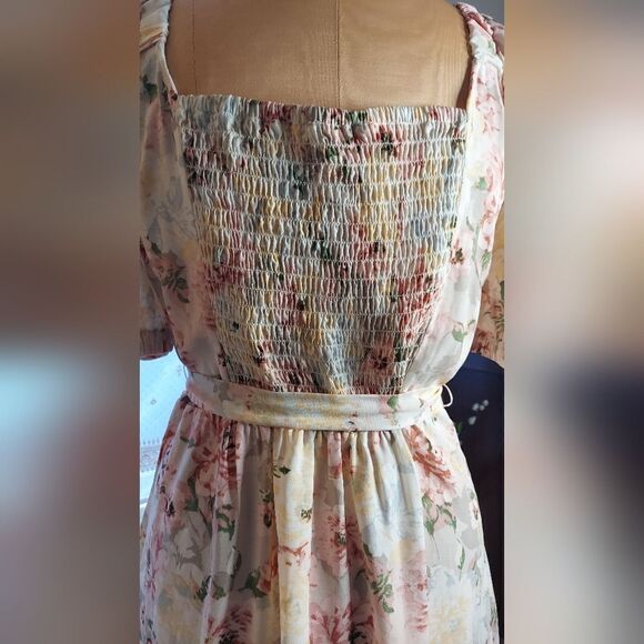 LC Lauren Conrad Cream Pink Floral Midi Dress - Picture 5 of 15